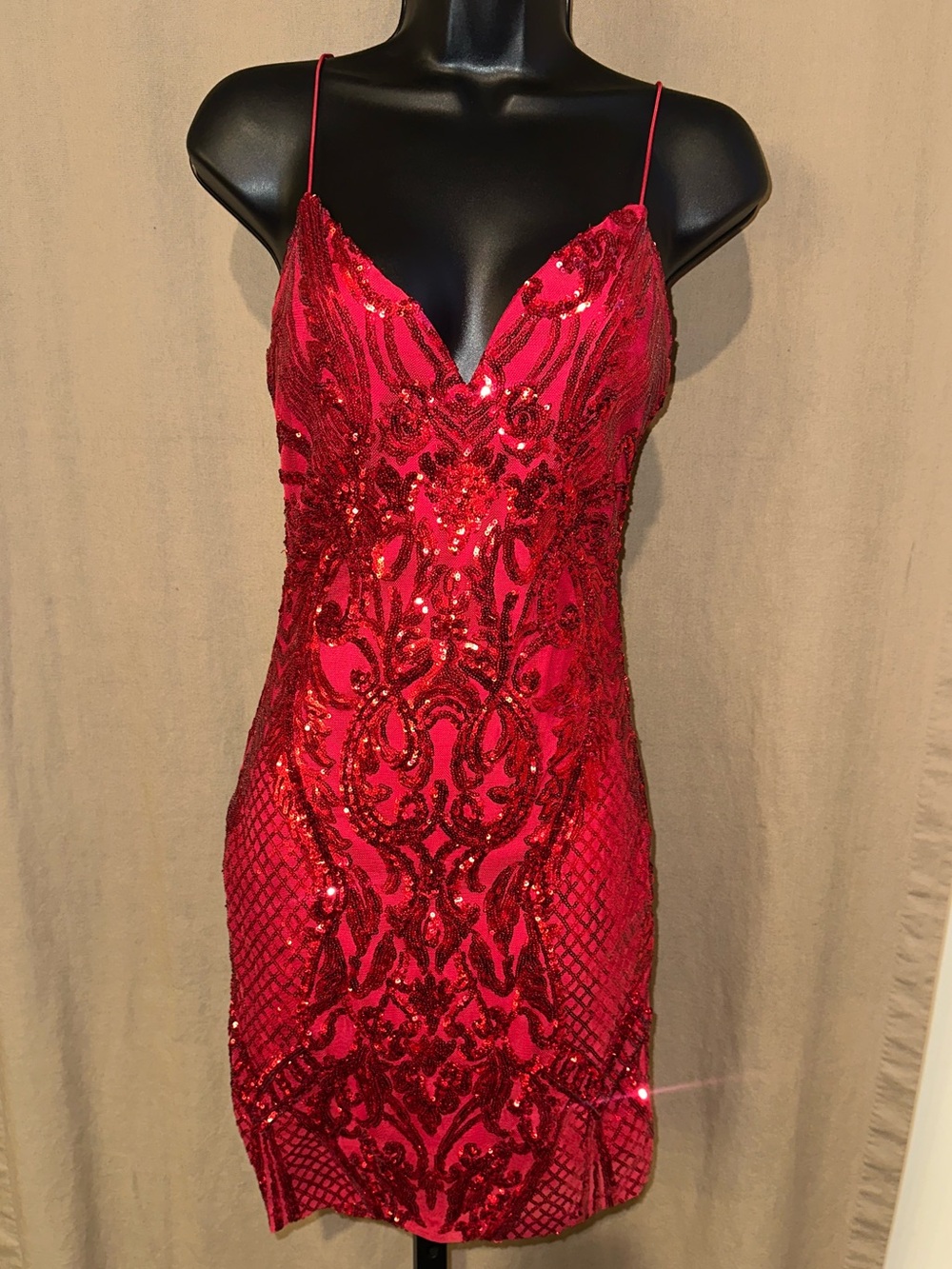B Darlin Red Sequin Mini Dress with V-Neck